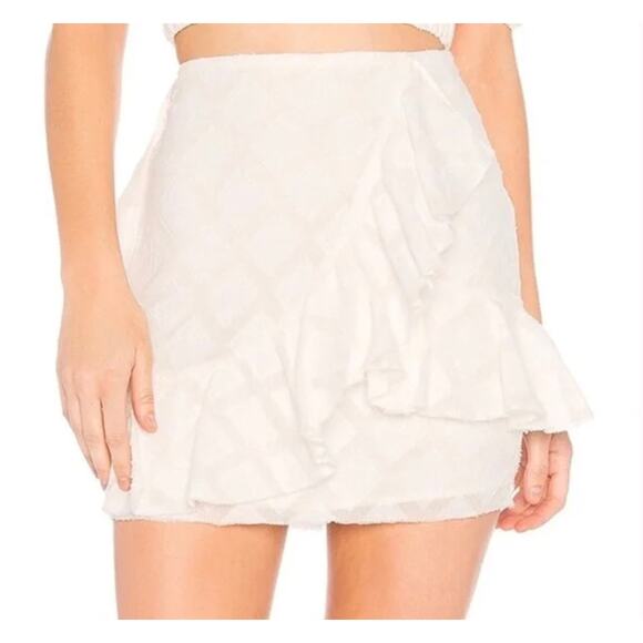 Tularosa Revolve Hannah White Ivory Ruffle Faux Wrap Cotton Mini Skirt Large - Picture 3 of 8